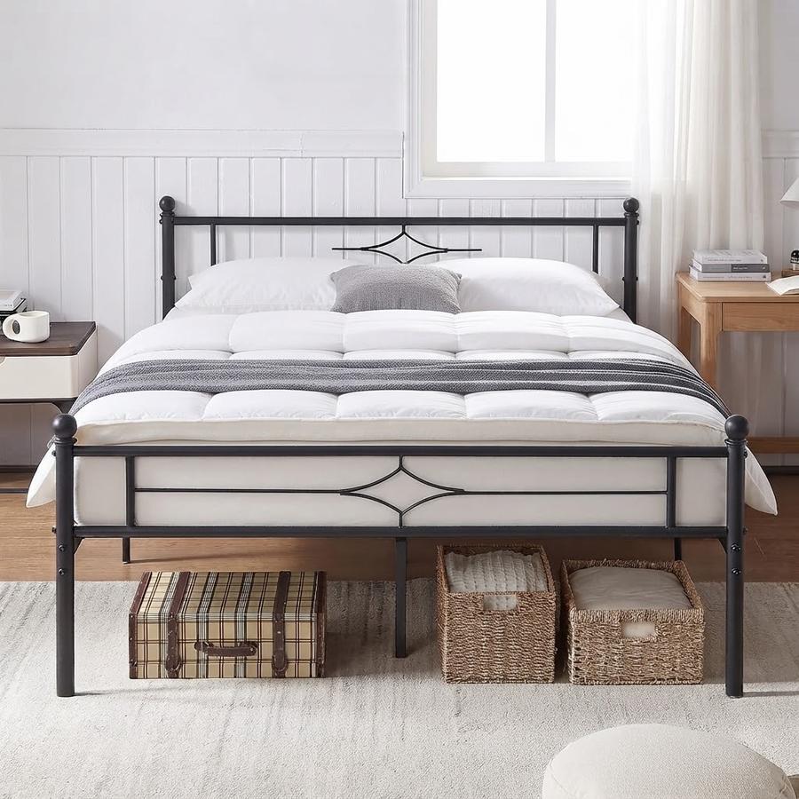 Nelaukoko Full Metal Bed Frame with Headboard, Black in use