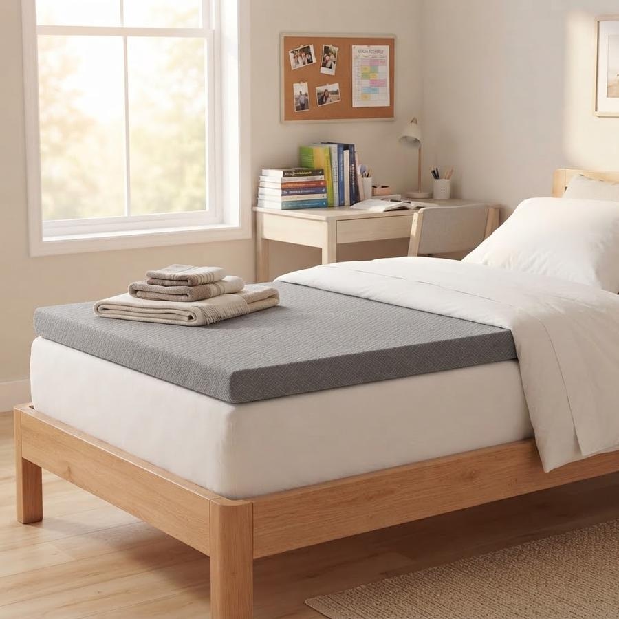 Nelaukoko 3-Inch Gel Memory Foam Twin XL Topper, Gray in use