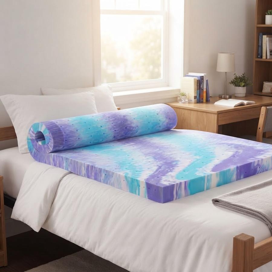 Nelaukoko 3-Inch Plush Gel Twin XL Topper, Blue in use